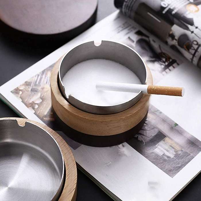 Ashtray with Lid, Smokeless Ashtray, Windproof Ashtray for Indoor or Outdoor Cigarettes, Stainless S