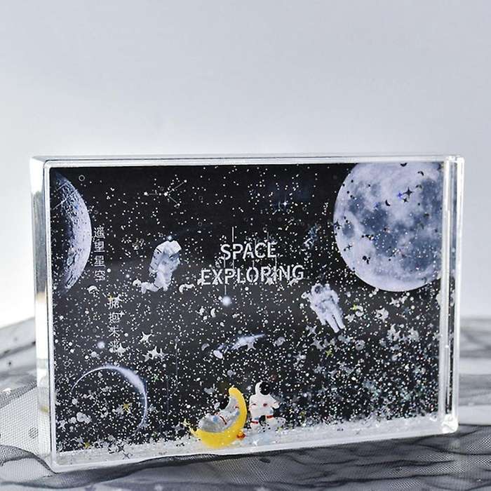 Astronaut Spaceman Desktop Photo Holder Quicksand Liquid Photo Frame with Snow Floating Glitter Fami