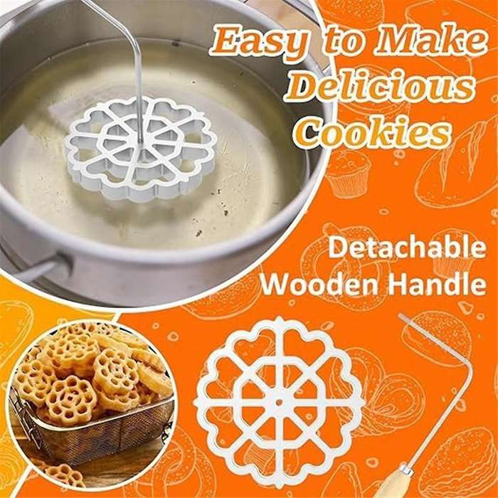 Authentic Bunuelos Mold with Wooden Handle - Aluminum Rosette Cookie Maker for Perfectly Crispy and
