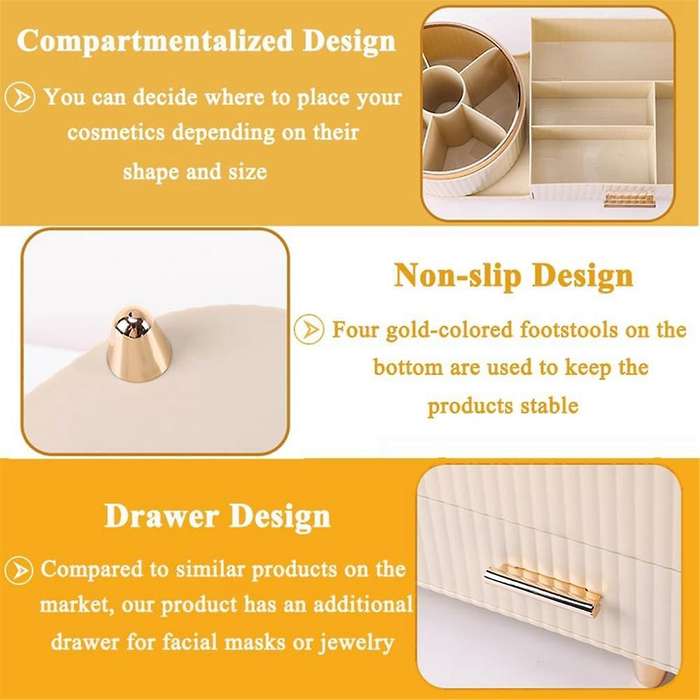 Makeup Organizer Countertop with Drawers 360 Rotating Makeup Brush Holder Capacity Skincare Organiz
