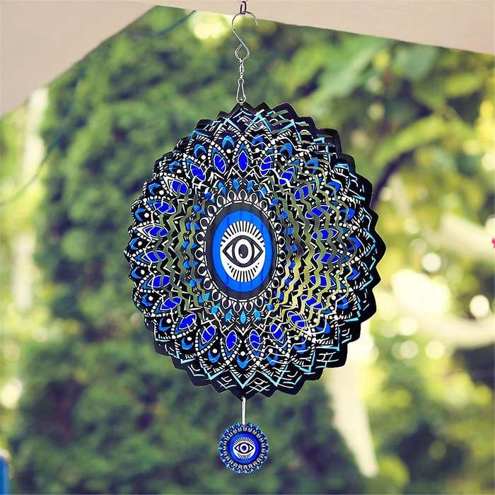 Mandala Eye Wind Spinner Metal 3D Rotating Windchimes Luxury Art Garden Hanging Outdoor Decoration