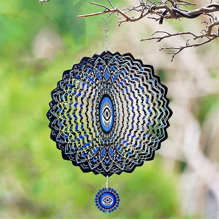 Mandala Eye Wind Spinner Metal 3D Rotating Windchimes Luxury Art Garden Hanging Outdoor Decoration