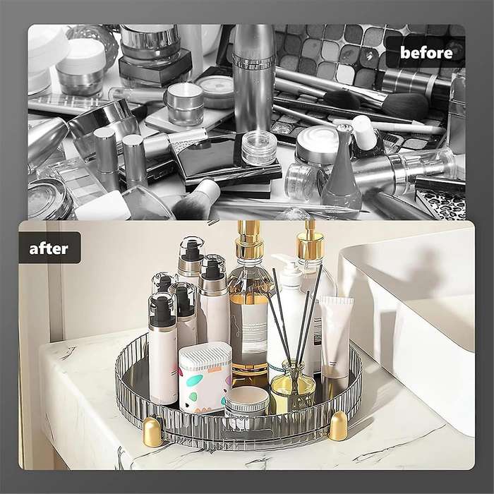 Makeup Perfume Organizer Turntable, Lazy , 360 Degree Rotating, Bathroom Vanity Tray, with Gold Non-