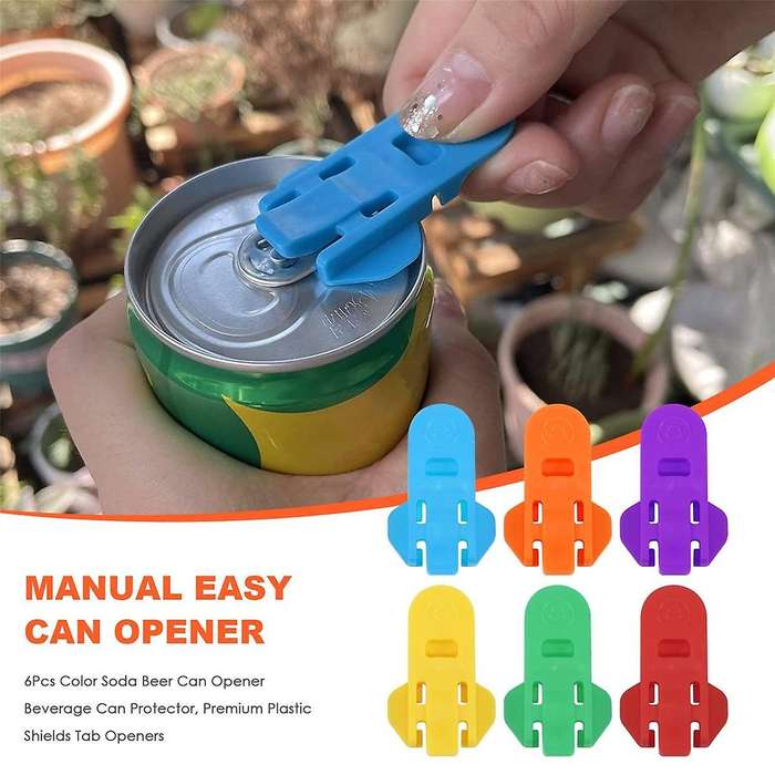 Manual Easy Can Opener, 6Pcs Color Beer Can Opener Beverage Can Protector, Premium Plastic Shields T