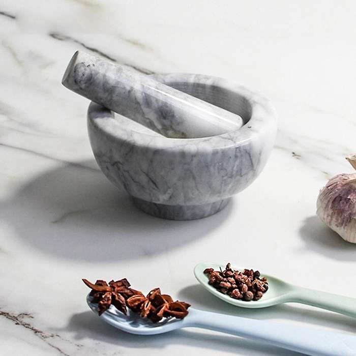Marble Mortar and Pestle Set Bowl with Spoon Seasoning & Spice Tools Marble Garlic Mortar Bowl for P