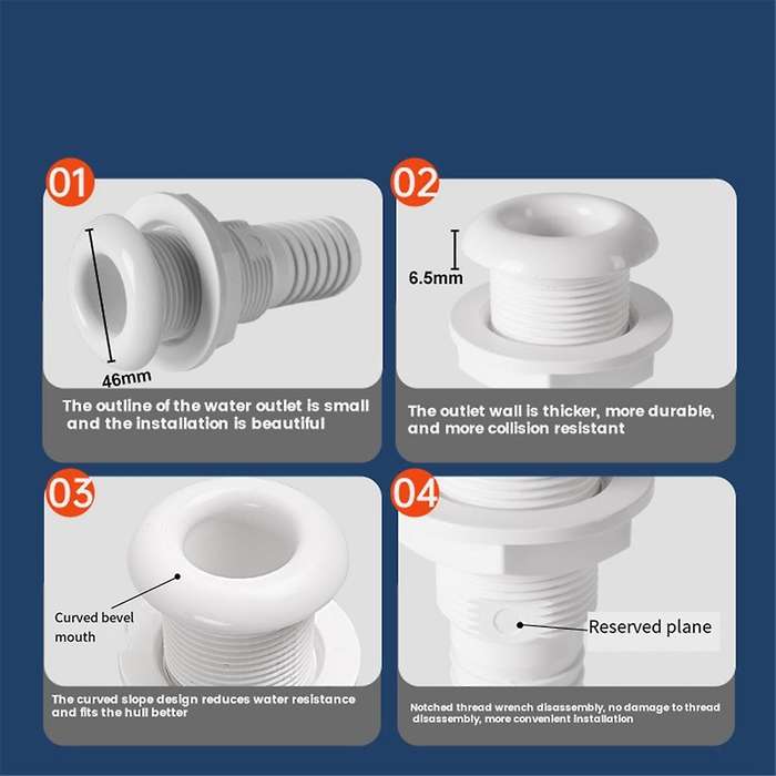Marine Boat Thru Hull Fitting Connector for 5/8, 3/4, 1 Inch Hose Boat Drain Bilge Pump Plumbing Fit