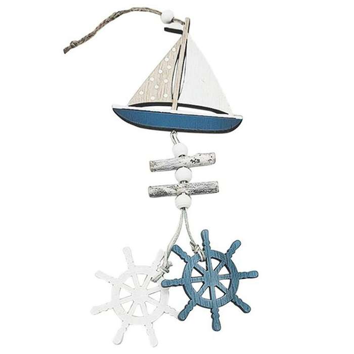 Marine Style Wooden Pendant Ocean Wind Crafts Small Boat Innovative Accessory Wall Hanging Decorati