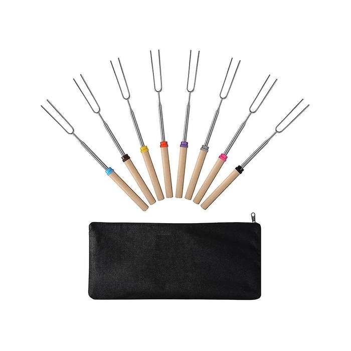 Marshmallow Roasting Sticks (8 Pack) 32 Inches Extendable Telescoping Smores Skewers for Fire Pit M