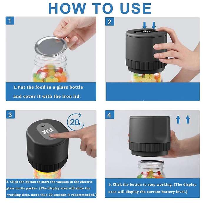 Mason Jar Vacuum 2 in 1 Design Electric Mason Jar Vacuum Sealing Kit, Fully Automatic Suction Stop