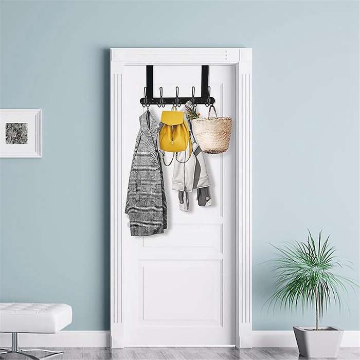 Matte Black Over-the-door Metal Coat Rack - Robust, Space-saving, Easy-to-install