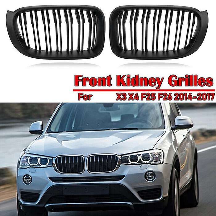 Matte Black Front Kidney Grille Double Slat Sport Grill for X3 F25 X4 F26 2014-2017