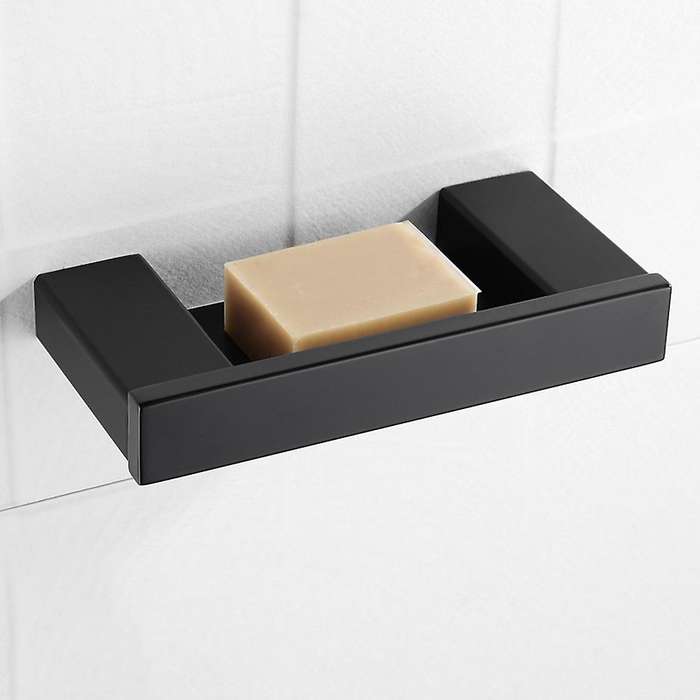 Matte Black Square Stainless Steel Soap Dish Wall-Mounted Soap Holder Bathroom Accessories