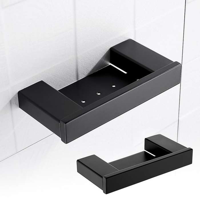 Matte Black Square Stainless Steel Soap Dish Wall-Mounted Soap Holder Bathroom Accessories
