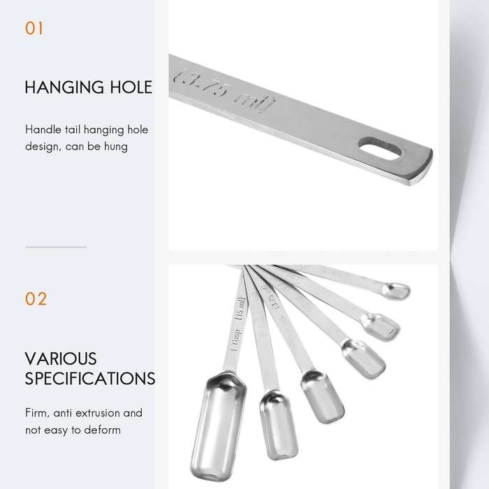 Measuring Spoons Set - 7-piece Kitchen Measuring Spoons with Leveler - Slim Design Fits In Spice Ja
