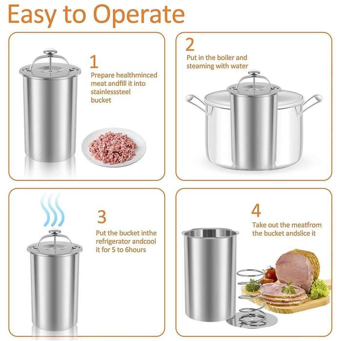 Meat Press Cooker 304stainless Steel Ham Press Maker Multifunctional Round Shape Homemade Meat Press