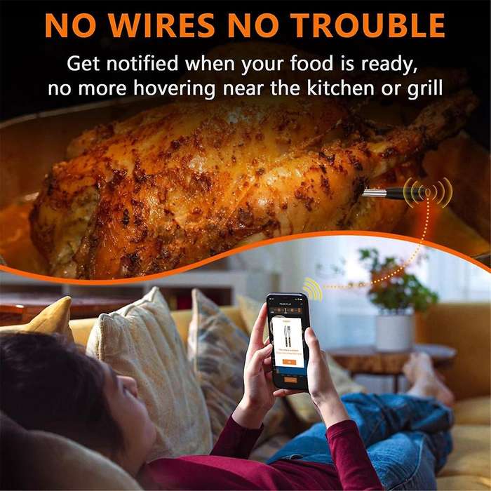 Meat Thermometer Bbq Wireless Bluetooth Meat Thermometer for Grilling Smoker Oven Cooking Kitchen,