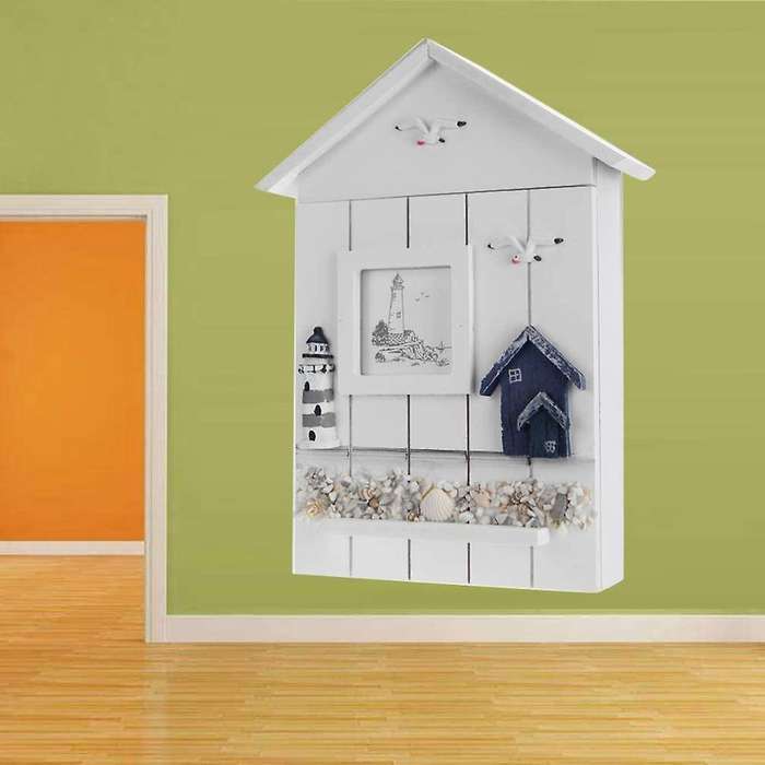 Mediterranean Style Key Cabinet Wood Nautical Style Wall Mounted Wooden Key Holder Storage Box Cabin