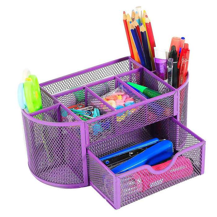 Mesh Desk Organizers with Drawer, Office Organizer Metal Pen Holder Pencil Organizer for Desktop Pe