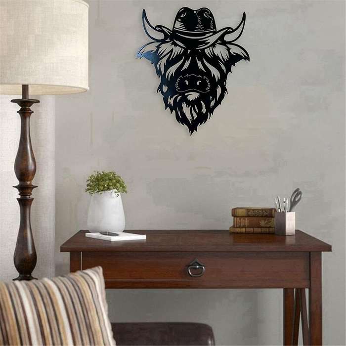 Metal Cow Wall Sign Cow Head Outdoor Decor Garden Fence Decoration Metal Decorative Front Door Hangi