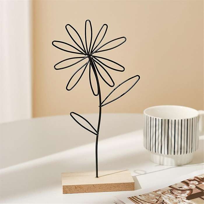 Metal Flower Decorative Stand Flower Metal Black Wooden Base Home Decoration