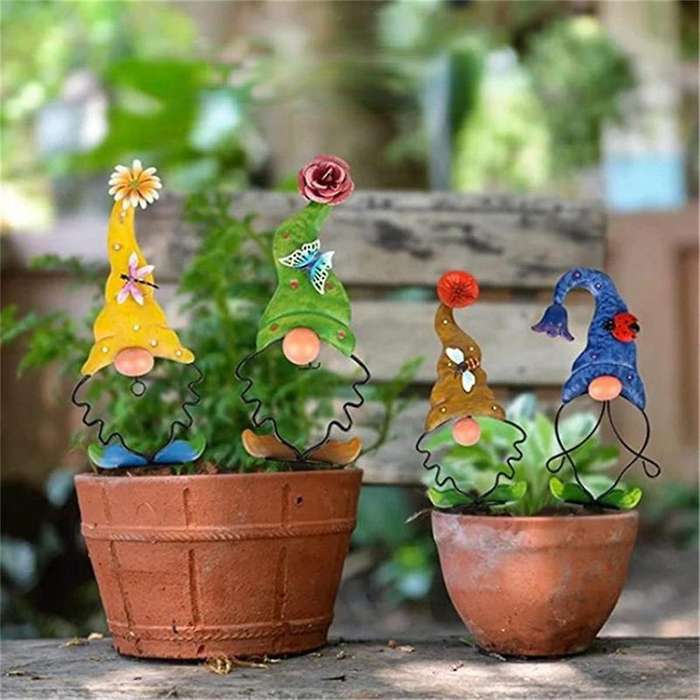 Metal Gnome Ground Insertion 3D Insects Butterflies Decor for Garden Courtyard Backyard Lawn Ground