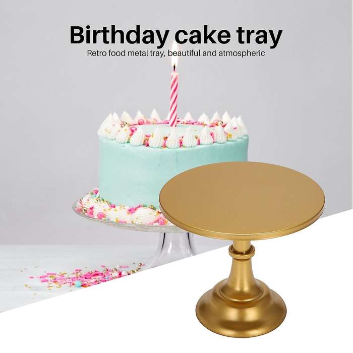 Metal Iron Cake Stand Round Pedestal Compatible Birthday Wedding (gold)