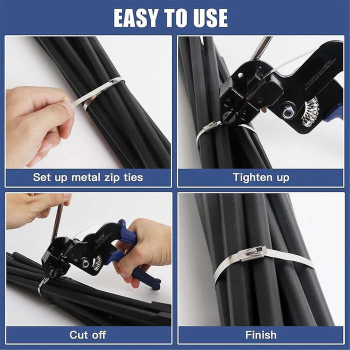 Metal Zip Ties Tool, Stainless Steel Zip Ties Kit,Duty Outdoor Adjustable Fastening Cable Tie Tool S