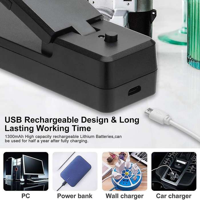 Mini Bag Sealer-2in1 Portable Rechargeable Handheld Vacuum Heat Sealers &cutter for Plastic Bag Foo