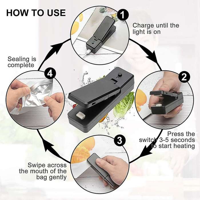 Mini Bag Sealer-2in1 Portable Rechargeable Handheld Vacuum Heat Sealers &cutter for Plastic Bag Foo