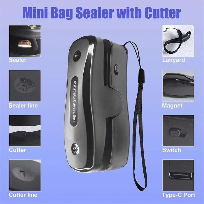 Mini Bag Sealer with Cutter,Rechargeable 2 in 1 Chip Bag Sealer,Portable Sealer Machine Kitchen Gadg