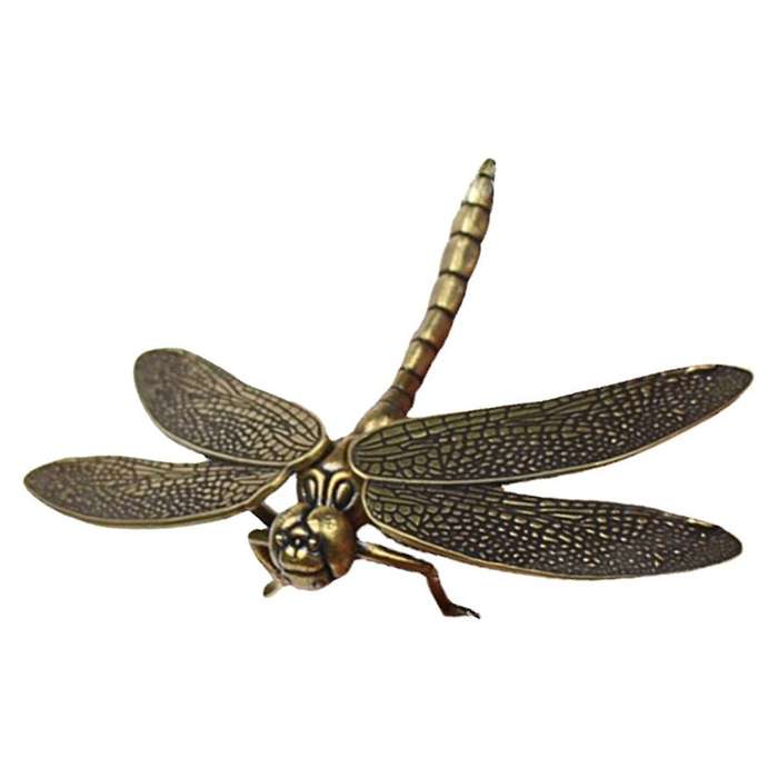 Mini Brass Dragonfly Casting Animal Figurine Retro Style Metal Sculpture Home Desktop Craft Decorati