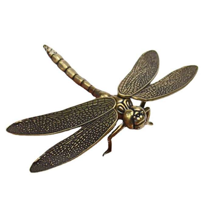 Mini Brass Dragonfly Casting Animal Figurine Retro Style Metal Sculpture Home Desktop Craft Decorati