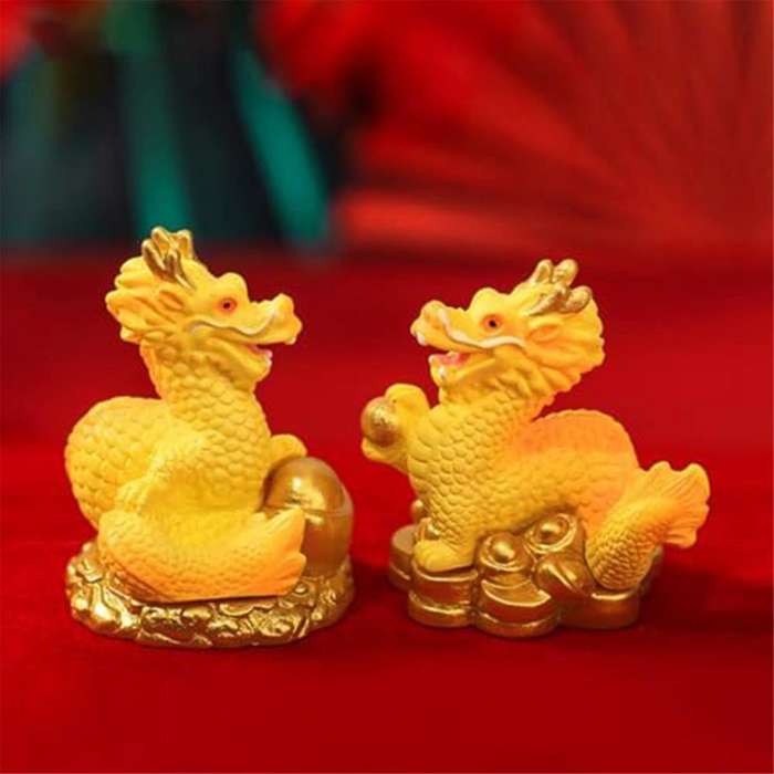 Mini Chinese New Year Dragon Figurine, 4Pcs Miniature Dragon Statue 2024 Resin Golden Chinese Zodiac