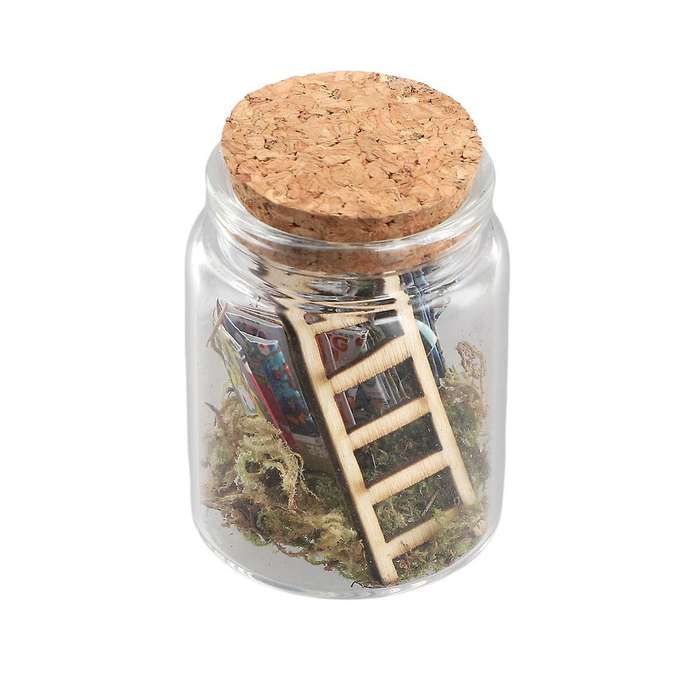 Mini Library Microlandscape Miniature Book Ladder Ornaments in Clear Container Decorative Model Stat