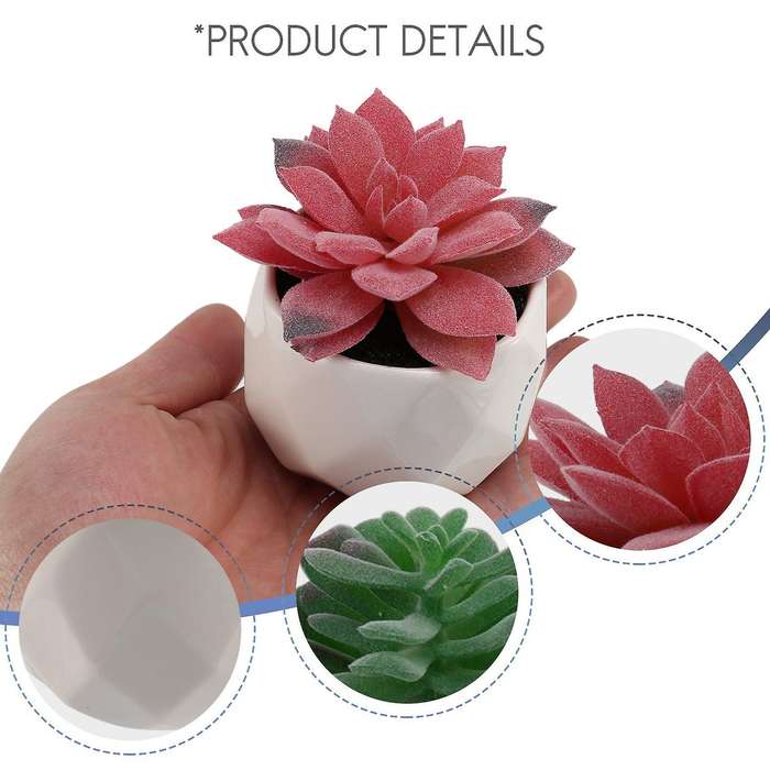 Mini Succulents Artificial Succulents Plants Artificial Mini Geometric Ceramic Plants In Pot,set Of