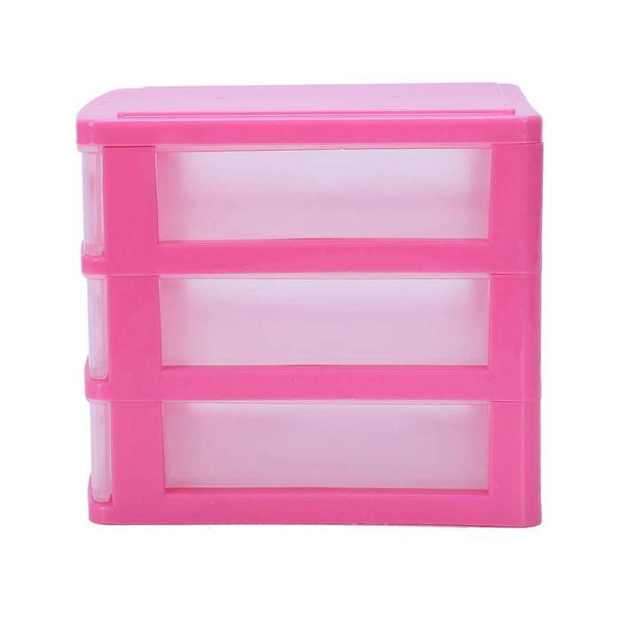 Mini Translucent Drawer Type Plastic Storage Box Red 3 Layers