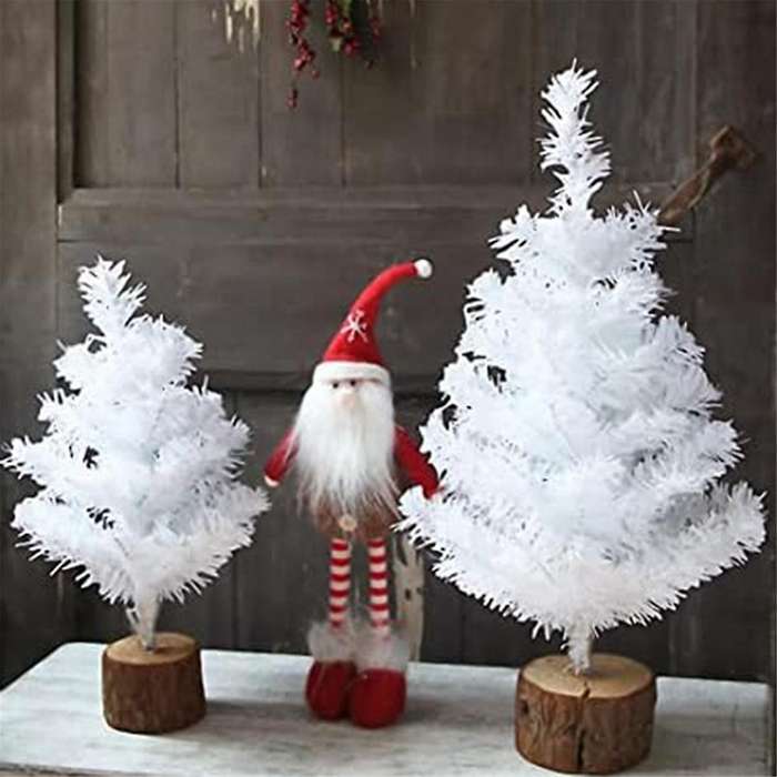 Mini Xmas Tree for Tabletop,White Christmas Small Xmas Tree with Wooden Base for Desktop Home Christ