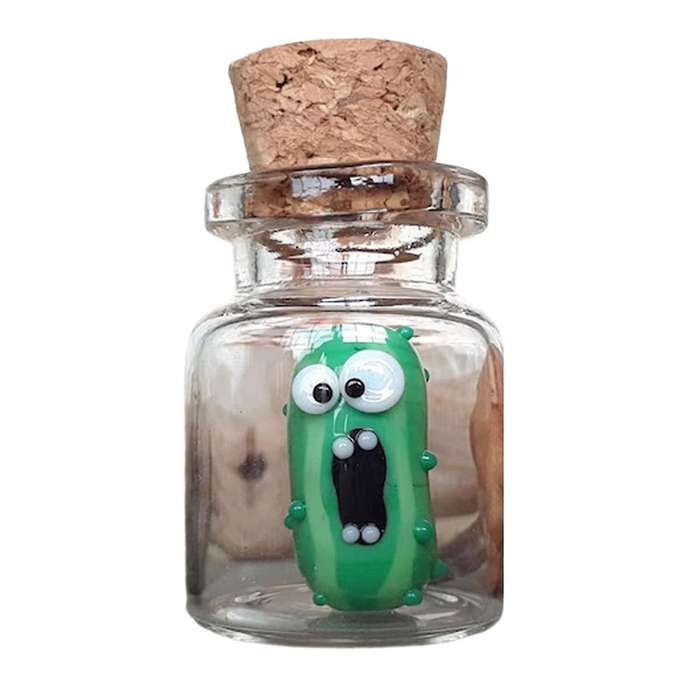 Miniature Glass Screame Pickle in A Bottle Cute Tiny Pickle Handmade Glass Pickle Kawaii Pickle