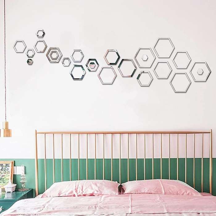 Mirror Wall Decor Hexagon Mirror Tiles Mirror Stickers for Living Room Wall Decor for Wall Mirrors D
