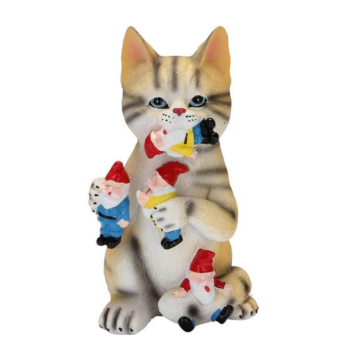 Mischievous Cat Dinosaur Garden Eating Gnome Statue Resin Figurine Best Art Decor for Indoor Outdoor