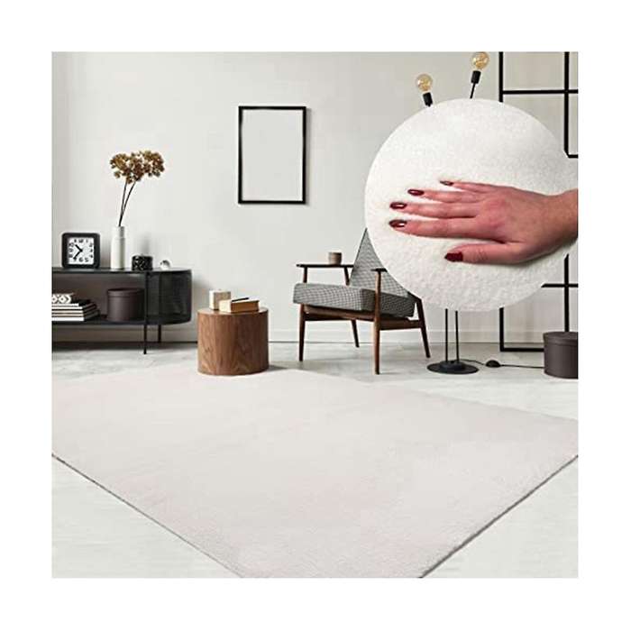 Modern Fluffy Short Pile Rug, Non- Underside, Washable Up to 30 Degrees, Super Soft, Fur Look, Crea