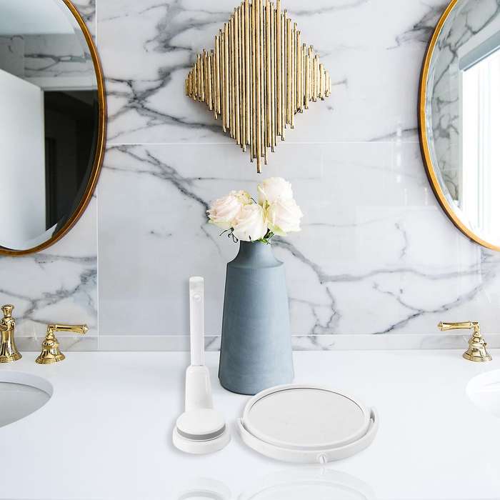 Modern Drill-free Bathroom Mirror 2 Side Makeup Vanity Shave Wall Suction Folding Arm Extend Round