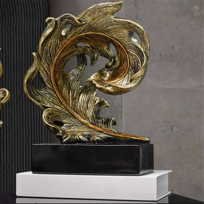 Modern Luxury Living Room Decor Resin Feather Sculptures Figurines Home Decor Desk Statue Crafts Orn