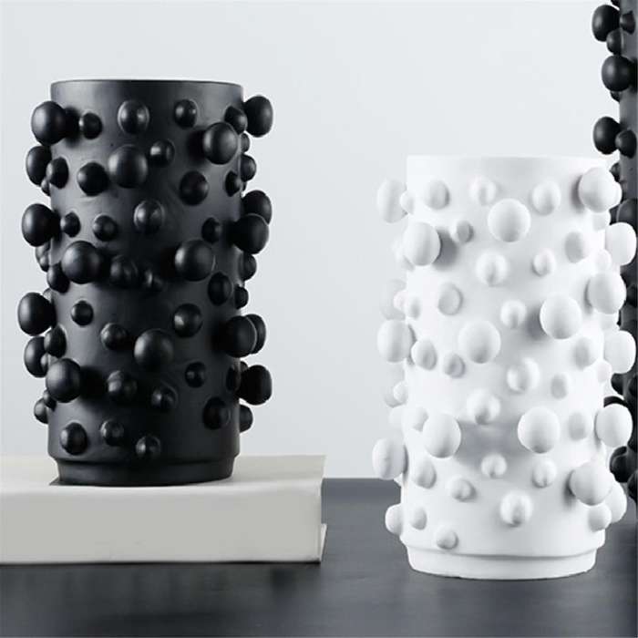 Modern Simple Resin Vase Black Abstract Dots Round Irregular Bumps Crafts Ornament Storage Organizat
