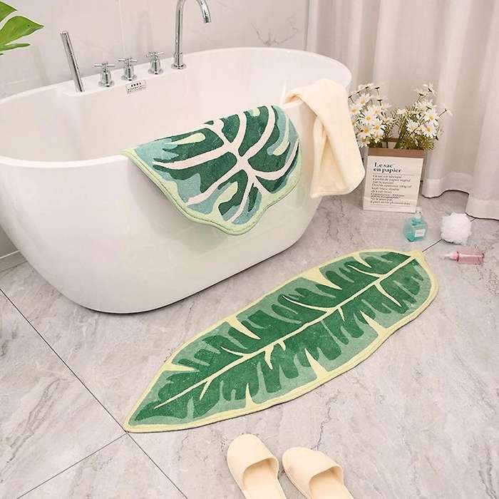 Modern Leaf Pattern Bathroom Toilet Waterproof Microfiber Bath Mat Leaf Green Tropical Plants Home