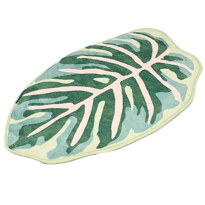 Modern Leaf Pattern Bathroom Toilet Waterproof Microfiber Bath Mat Leaf Green Tropical Plants Home