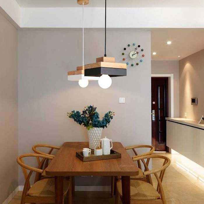 Modern Wooden Pendant Ceiling Light Nordic Round Square Suspension Hanging Light Fixture for Cafe Ba