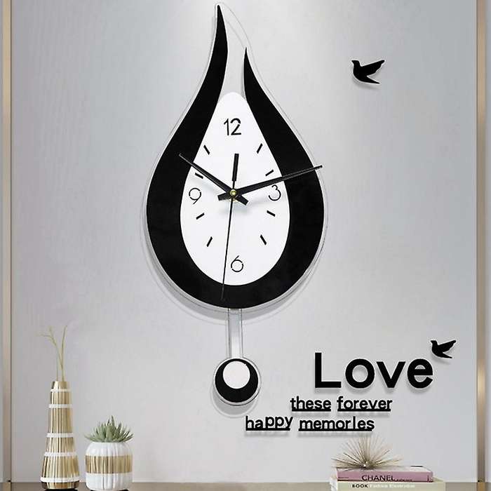 Modern Water Drop Shape Clock Swingable Swing Wall Clock Mute Bedroom Wall Clock Room Decoration-C