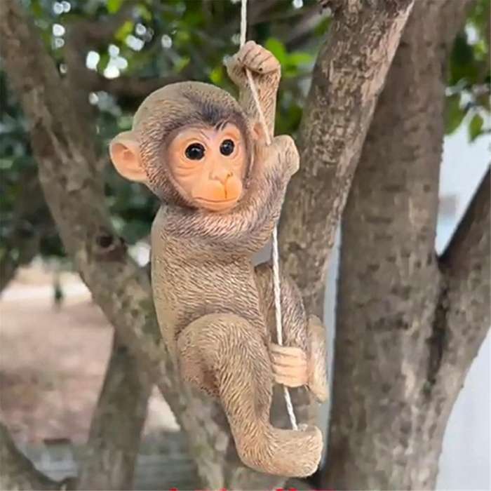 Monkey Tree Rope Hanging Monkey Baby Statue Art Crafts Sculpture Decor Home Garden Decoration Gift
