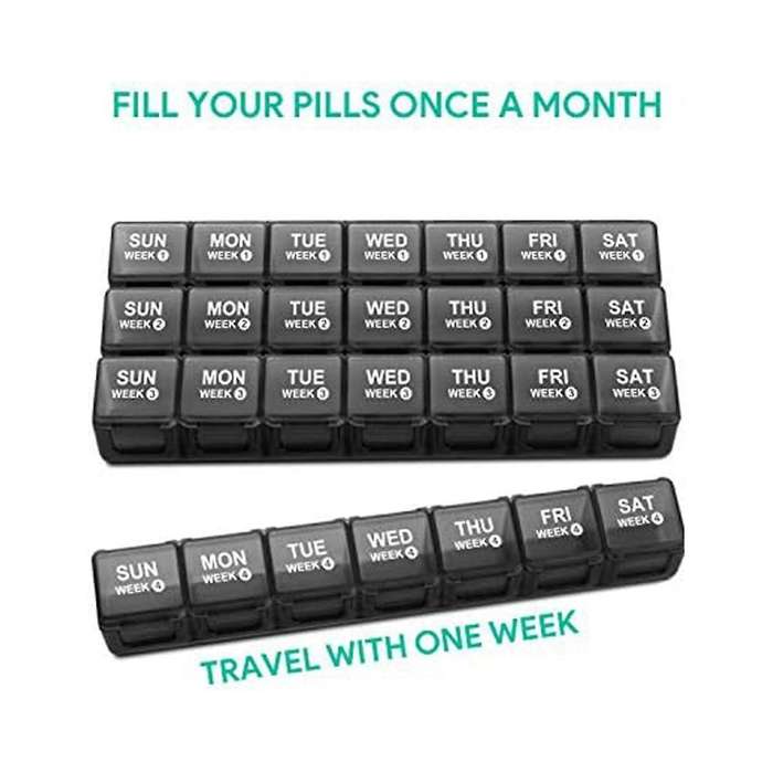 Monthly Pill Organizer 28 Day Pill Box Organizerd By Week, 4 Weeks Pill Cases with Dust-proof Contai